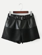Romwe Pu Spliced Buckle Belt Shorts