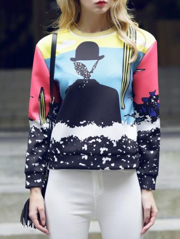 Romwe Women Abstract Print Loose Sweatshirt