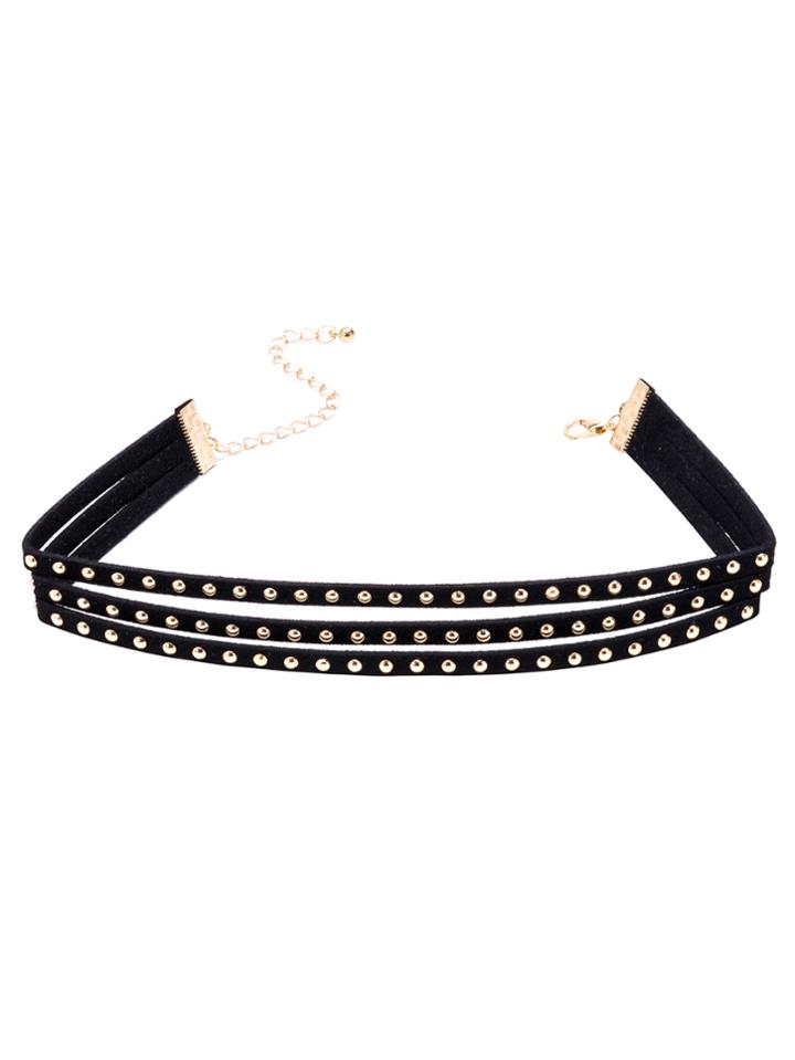 Romwe Black Layered Gold Metal Studded Choker Necklace