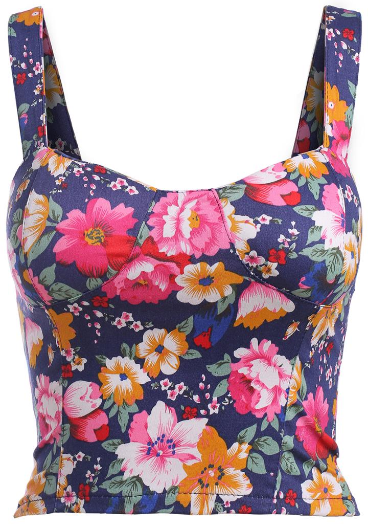 Romwe Spaghetti Strap Floral Royal Blue Vest