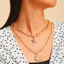 Romwe Moon & Star Charm Double Layered Chain Necklace 1pc
