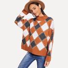 Romwe Mock Neck Plaid Jumper