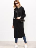 Romwe Black Striped Trim Zip Up Longline Baseball Coat