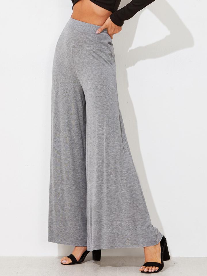 Romwe Elasticized Waist Super Wide Leg Heathered Pants