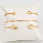 Romwe Stripe & Leaf Detail Cuff Bracelet Set 3pcs