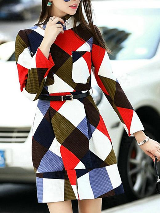 Romwe Peplum Hem Belt Patchwork Dress