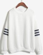Romwe White Loose Sweatshirt With Stripe Sleeve