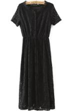 Romwe Short Sleeve With Buttons Lace Black Dress