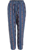 Romwe Blue Drawstring Waist Tribal Print Chiffon Pant