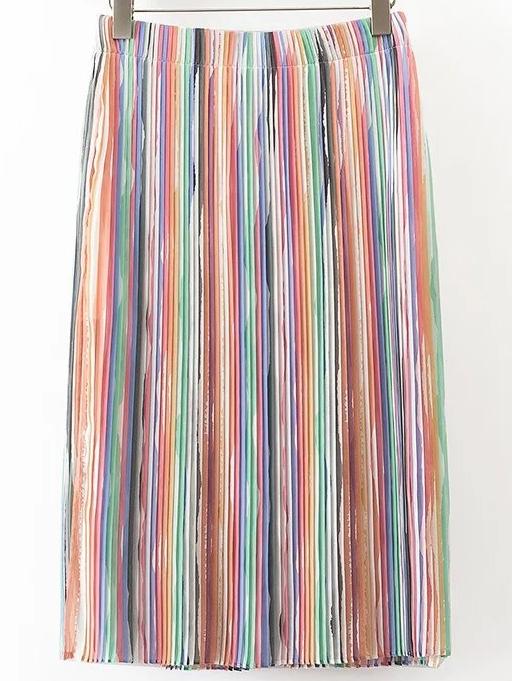 Romwe Elastic Waist Pleated Midi Skirt