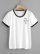 Romwe Contrast Trim Print T-shirt