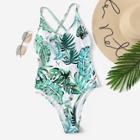 Romwe Lace-up Back Tropical Swimsuit