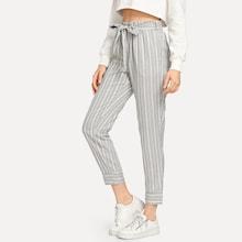 Romwe Striped Self Tie Waist Pants