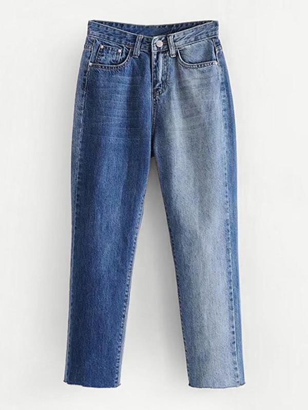 Romwe Raw Hem Spliced Jeans