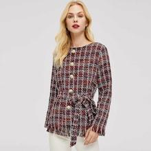 Romwe Raw Hem Belted Tweed Coat
