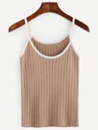 Romwe Khaki Contrast Trim Knitted Cami Top
