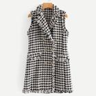 Romwe Double Breasted Houndstooth Tweed Outerwear