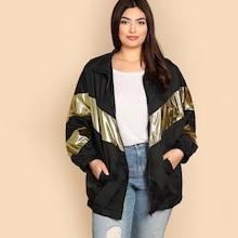 Romwe Plus Metallic Panel Pocket Side Jacket