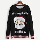 Romwe Men Christmas Santa Claus Print Striped Hem Jumper