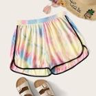 Romwe Plus Contrast Piping Tie Dye Dolphin Shorts