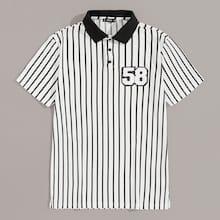 Romwe Guys Contrast Faux Fur Striped Polo Shirt