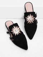 Romwe Rhinestone Decorated Pointed Toe Suede Flats