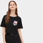 Romwe American Flag And Letter Print Crop Tee