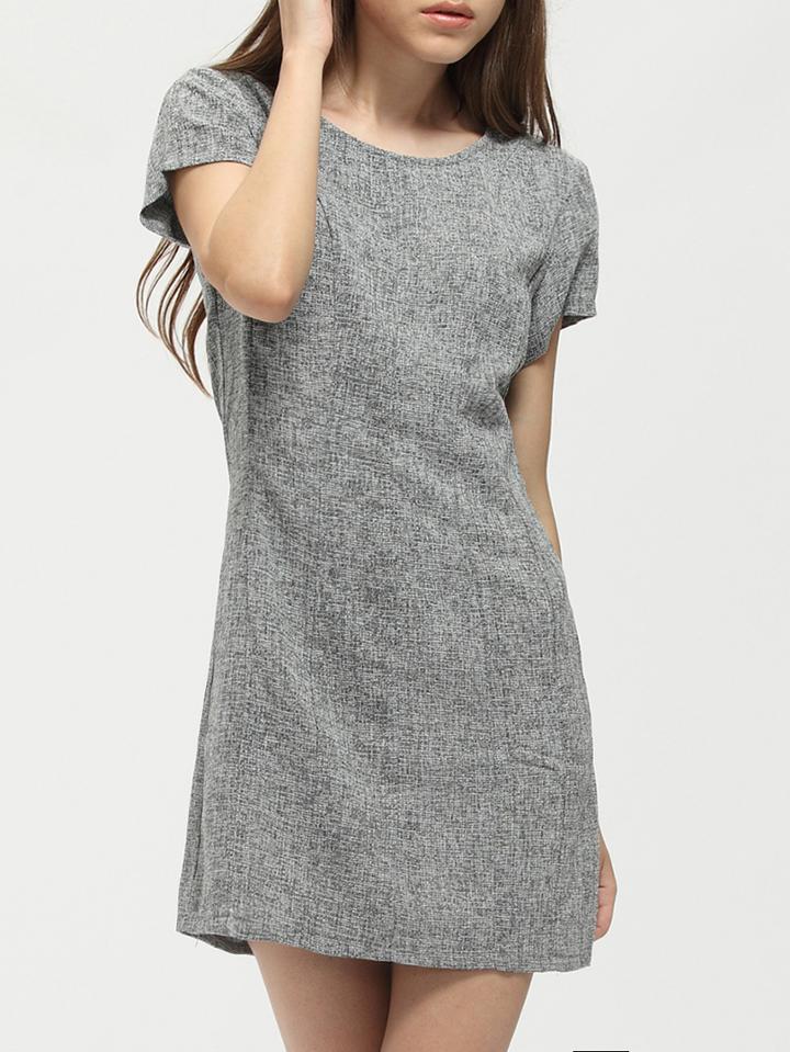 Romwe Grey Short Sleeve Zipper Back Sheath Dress