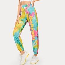 Romwe Letter Print Tie Dye Sweatpants