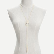 Romwe Bar Pendant Chain Necklace With Faux Pearl