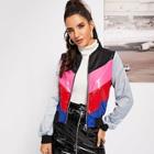 Romwe Cut And Sew Color Block Bomber Jacket