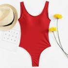 Romwe Scoop Neck Seam Trim Low Back One Piece Swimwear