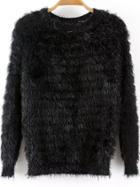 Romwe Dip Hem Fuzzy Black Sweater
