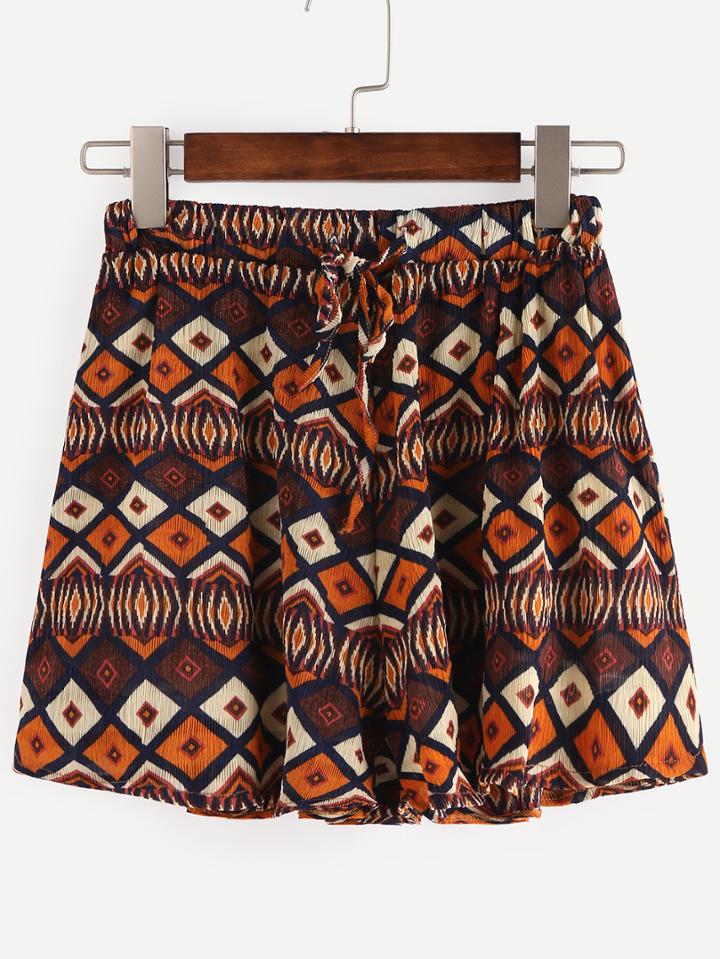 Romwe Drawstring Waist Multicolor Tribal Print Shorts
