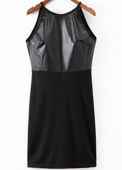 Romwe Contrast Pu Leather Strap Dress