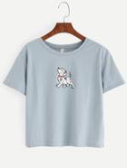 Romwe Blue Dog Print T-shirt