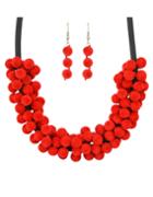 Romwe Red Women Necklace Earrings Velvet Beads Jewelry Set