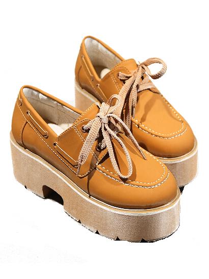 Romwe Yellow Lace Up Heavy-bottomed Pumps
