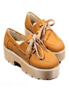 Romwe Yellow Lace Up Heavy-bottomed Pumps
