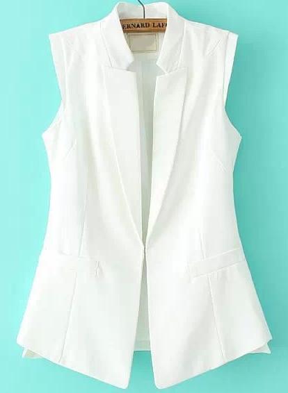 Romwe Stand Collar Sleeveless Slim White Blazer