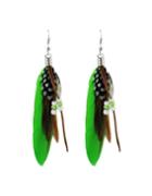 Romwe Latest Design Green Long Feather Earrings For Women