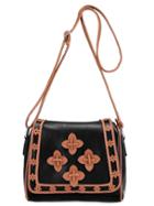 Romwe Contrast Laser-cut Flower Patch Flap Bag