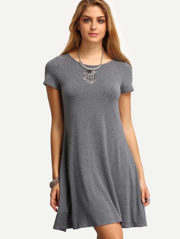 Romwe Grey Pink Short Sleeve Casual Shift Dress