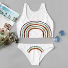 Romwe Rainbow Print Scoop Neck Bikini Set