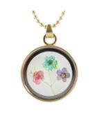 Romwe Flower Printed Round Pendant Necklace
