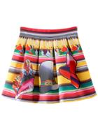 Romwe Multicolor High Waist Zipper Back Pleated Print Skirt