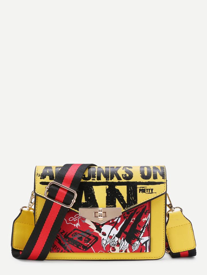 Romwe Graphic Print Pu Crossbody Bag