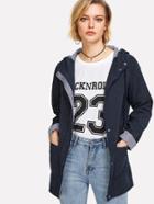 Romwe Striped Lined Pocket Front Hooded Jacket