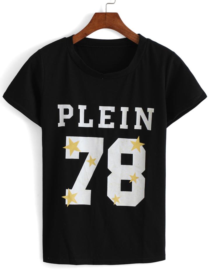 Romwe Number Print Black T-shirt