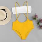 Romwe Two Tone Criss Cross Two Piece Swimwear